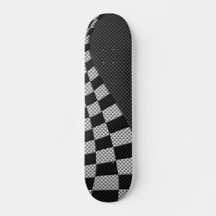 Carbon Fibre Style Racing Flag Wave Decor Skateboard