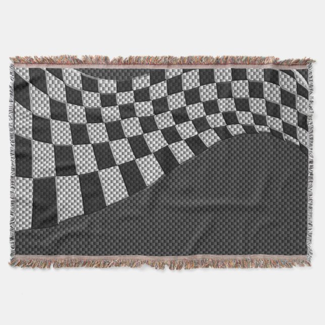 Carbon Fibre Style Racing Flag Wave Decor Throw Blanket (Front)