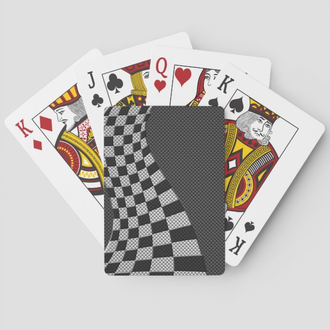 Carbon Fibre Style Racing Flag Wave Print Playing Cards (Back)