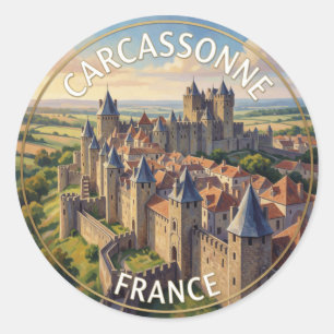 Carcassonne France Medieval Fortress travel Landma Classic Round Sticker