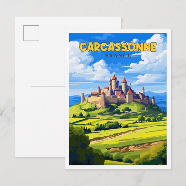 Carcassonne France vintage travel illustration Postcard (Front/Back)