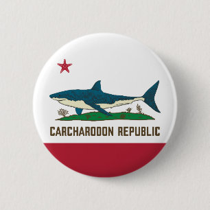 Carcharodon Republic California Flag White Shark 2 Inch Round Button