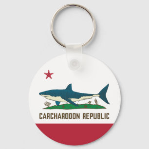 Carcharodon Republic California Flag White Shark Keychain