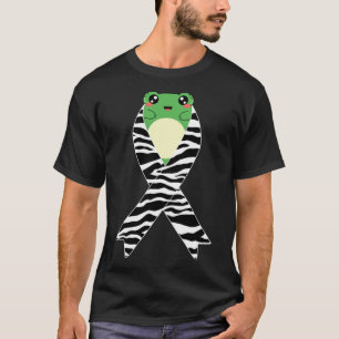 Carcinoid Cancer Awareness Kawaii Frog Zebra Ribbo T-Shirt