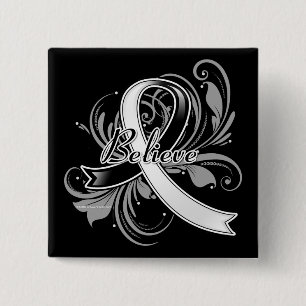 Carcinoid Cancer Believe Flourish Ribbon 2 Inch Square Button
