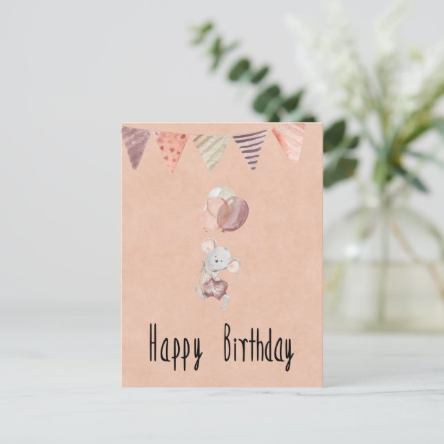 Card (10.8cm x 14.2cm) - Little Mouse With Balloon (Standing Front)