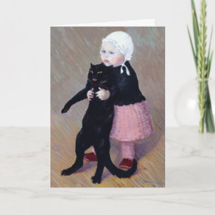 Card:   A Small Girl with A Cat by Steinlen Holiday Card