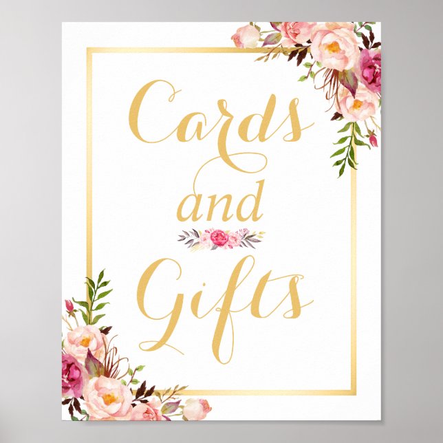 Card and Gifts | Floral Gold Frame Wedding Sign (Front)