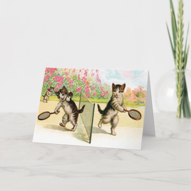 Card: Badminton Kittens Vintage Art Card (Front)