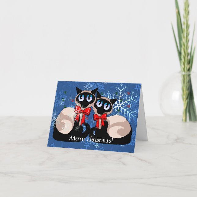 Card - Christmas Siamese Cats (Front)