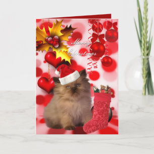 Card Christmas Xmas Cat Hat Hearts