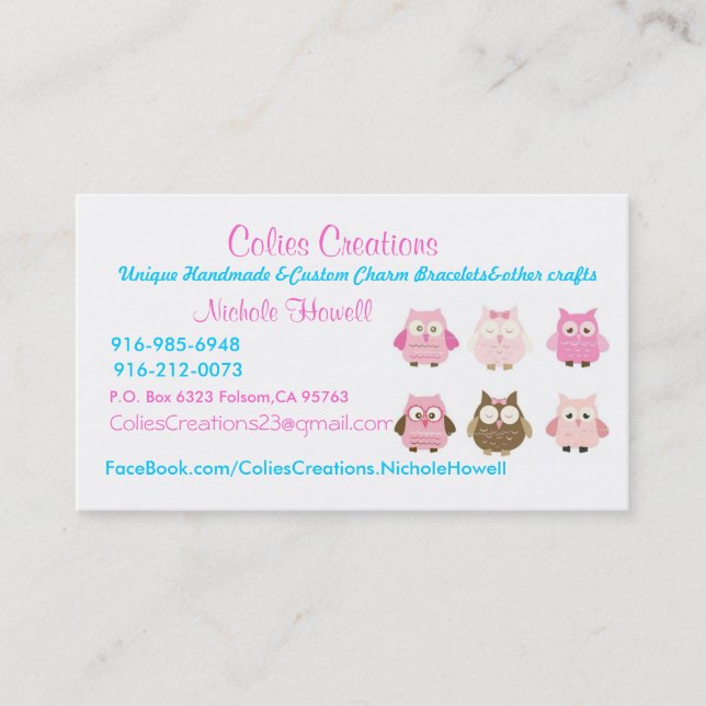 card, Colies Creations, Unique Handmade &Custom... Business Card (Front)