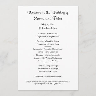 Card/Downloadable Simple One-Sided Wedding Program