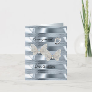 Card Engagement Silver Blue Ring Butterflies