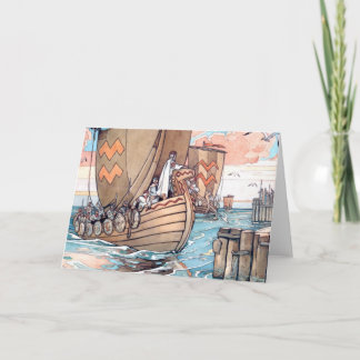 Card- Estonian Viking Boat at Harbour Holiday Card