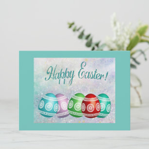 Card Flat Happy Easter Colourful Eggs 