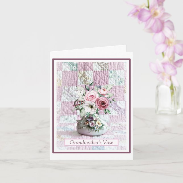Card; Folded Thinking of You Grandmother's Vase Card (Orchid)