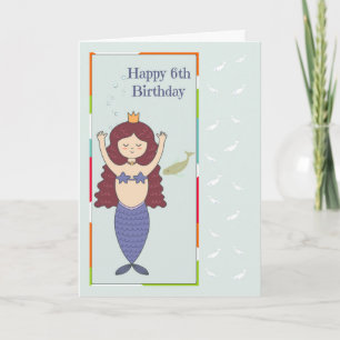 Card for a 6th Birthday with Mermaid & Fish