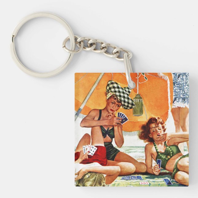 Card Game at the Beach by Alex Ross Keychain (Front)