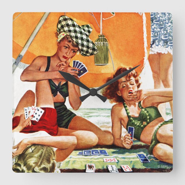 Card Game at the Beach by Alex Ross Square Wall Clock (Front)