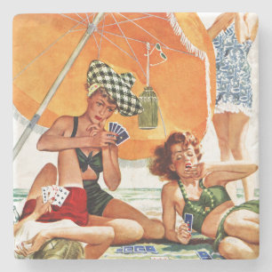 Card Game at the Beach by Alex Ross Stone Coaster