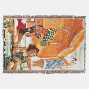 Card Game at the Beach by Alex Ross Throw Blanket