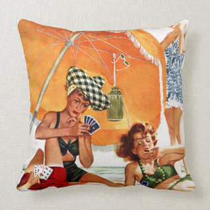 Card Game at the Beach by Alex Ross Throw Pillow