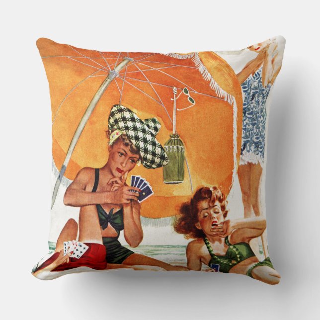 Card Game at the Beach by Alex Ross Throw Pillow (Front)