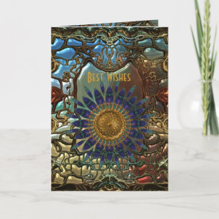 Card Gold Metal Art Nouveau Best Wishes Birthday 3