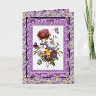 Card Greeting Vintage Floral Mauve Flowers