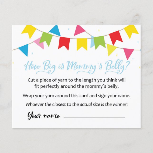 CARD How big is Mommy's Belly? Baby Shower Game (Front)