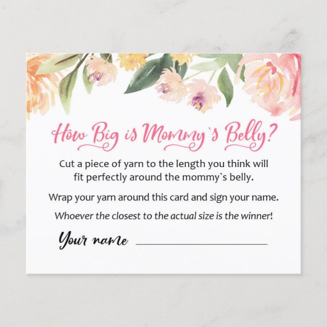CARD How big is Mommy's Belly? Baby Shower Game (Front)