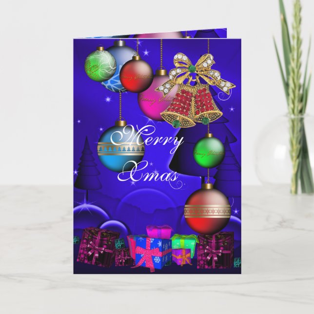 Card Merry Xmas Christmas Bells Balls (Front)