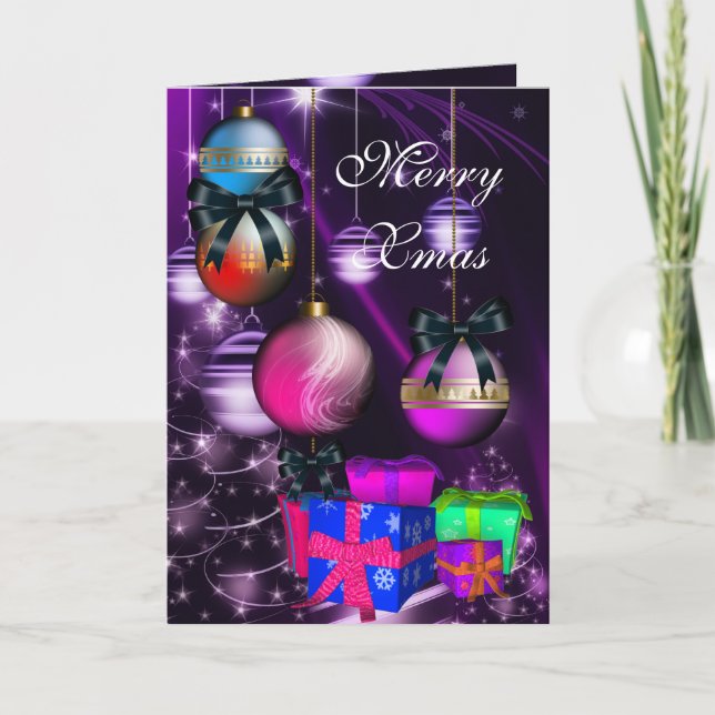 Card Merry Xmas Gift Boxes Christmas Balls (Front)