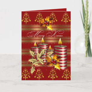 Card Merry Xmas Red Gold Christmas Candles