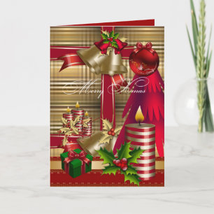 Card Merry Xmas Red Green Gold Christmas