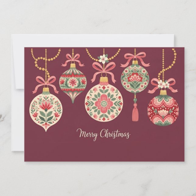 Card of Christmas Ornaments  With Floral Patterns (Front)