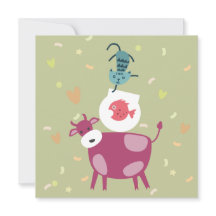 card on improving, drawing cow, fish in bowl