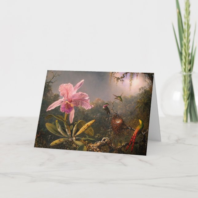 Card:  Orchid and Hummingbirds Holiday Card (Front)