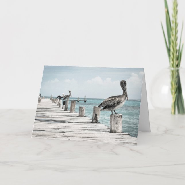 Card - Pelicans on Pier - Happy Birthday (Front)