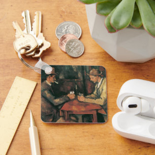 Card Players by Paul Cezanne, Vintage Fine Art Keychain