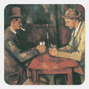 Card Players by Paul Cezanne, Vintage Fine Art Square Sticker