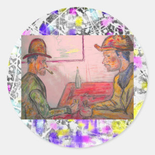 card players drip classic round sticker