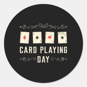 Card Playing Day Cards Poker Casino Game Ace Gift Classic Round Sticker