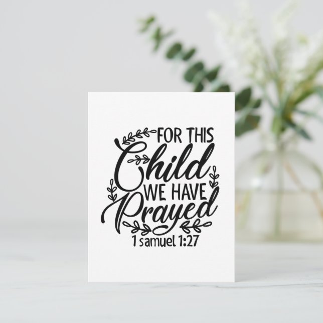 Card Postcard, For this child we have prayed (Standing Front)