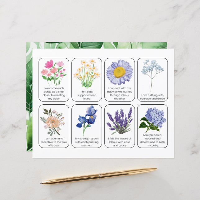 Card Set With 8 Childbirth Affirmations (Front/Back In Situ)