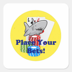 Card Shark Place Your Bets Funny Gambling Cartoon Square Sticker
