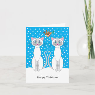 Card: Snowy Christmas cats and robin friend Holiday Card