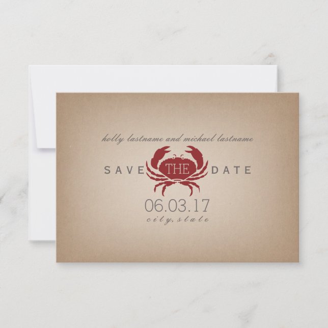 Card Stock Inspired Crab Wedding Save The Date (Front)