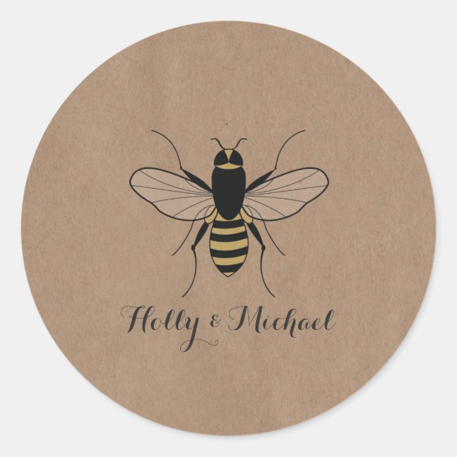 Card Stock Inspired Honey Bee Wedding Sticker (Front)